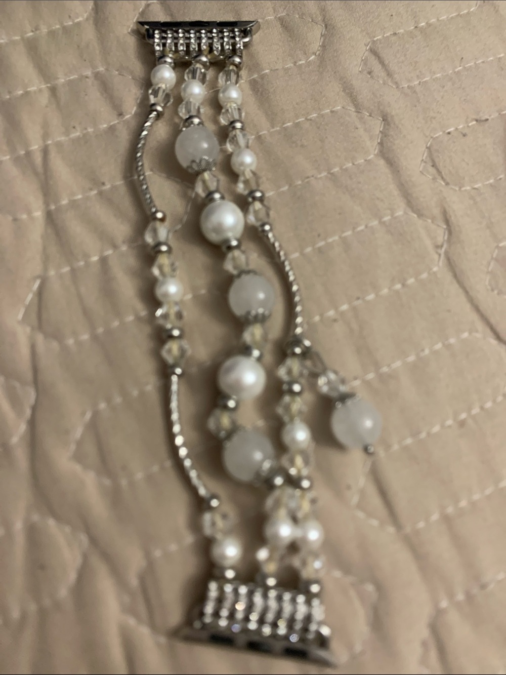 Pearl and Crystal Multi-Strand Bracelet in White and Silver